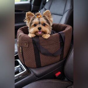 Bloblo - Brown cushioned Pet Car Seat/Carrier for Small Pets (up to 11 lbs)